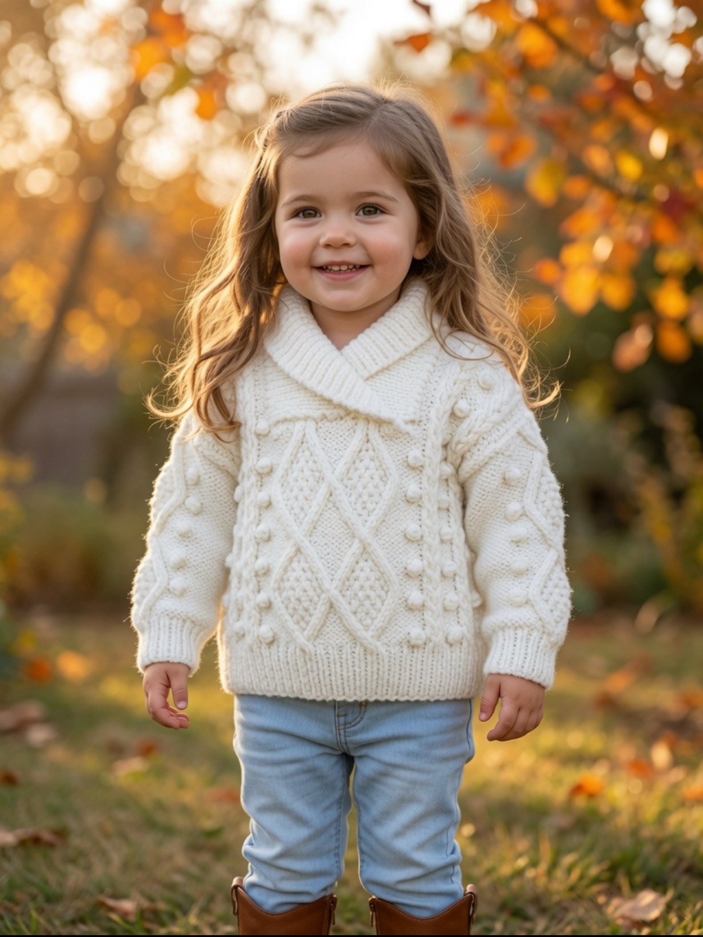 Cream Cable Knit Shawl-Collar Sweater